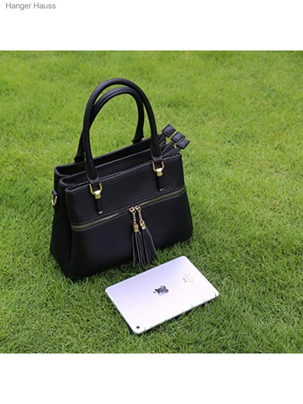 PU Leather Satchel Handbag 3 Compartments Women's Top Handle Purse